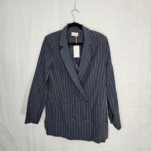 Nude Lucy The Label Navy Finley Pinstripe Overside Blazer Medium
